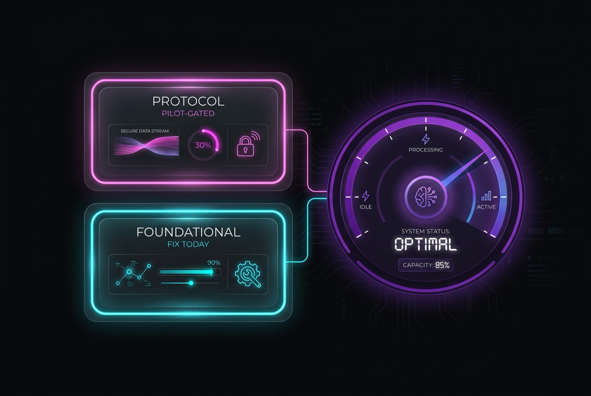 The two layer UCP readiness model, a foundational layer you can fix today and a pilot gated protocol layer, with a readiness gauge