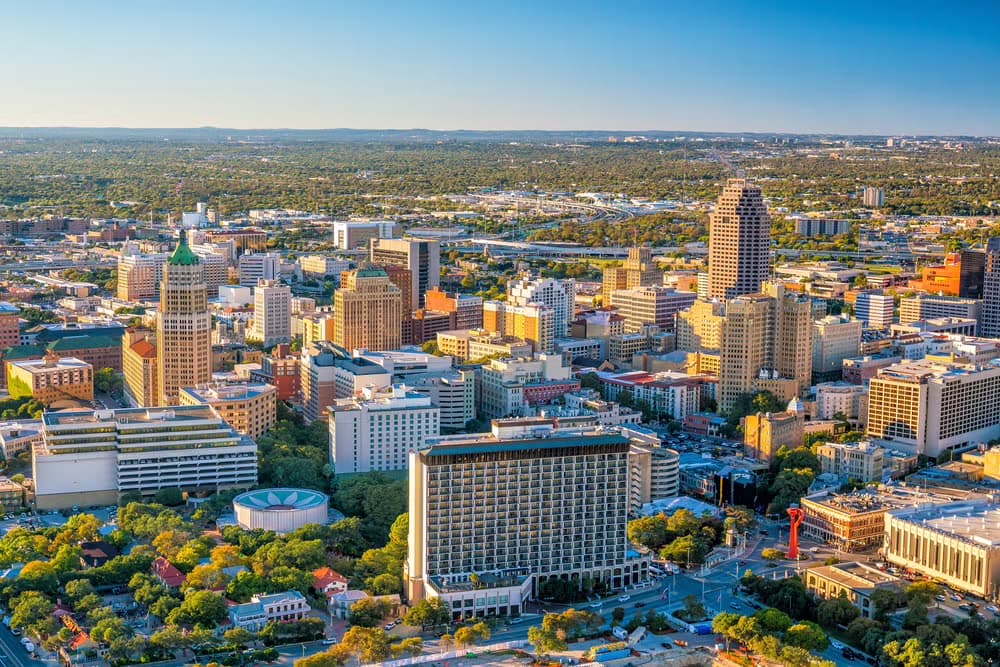 The downtown San Antonio, Texas skyline from above