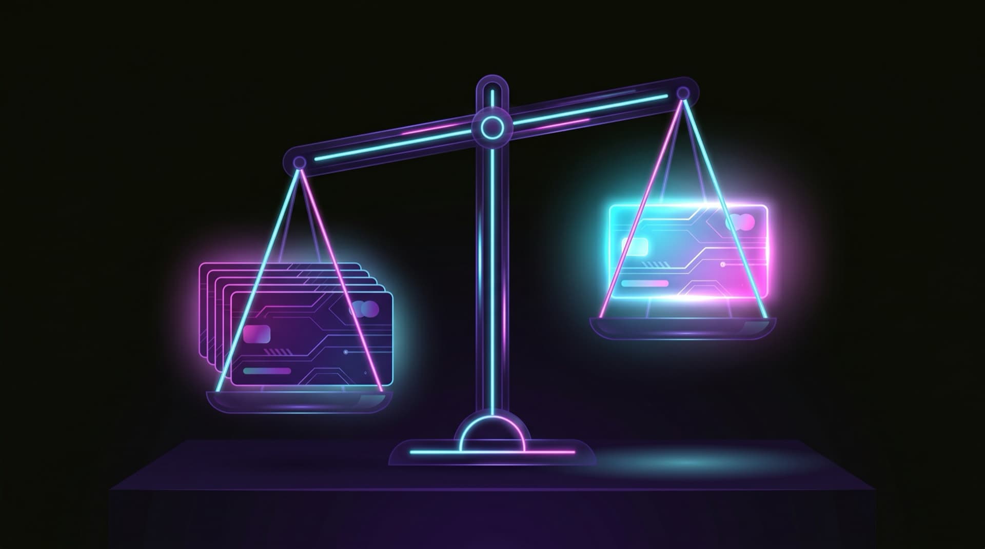 Agency cards weighed on a comparison scale, one rising to the top