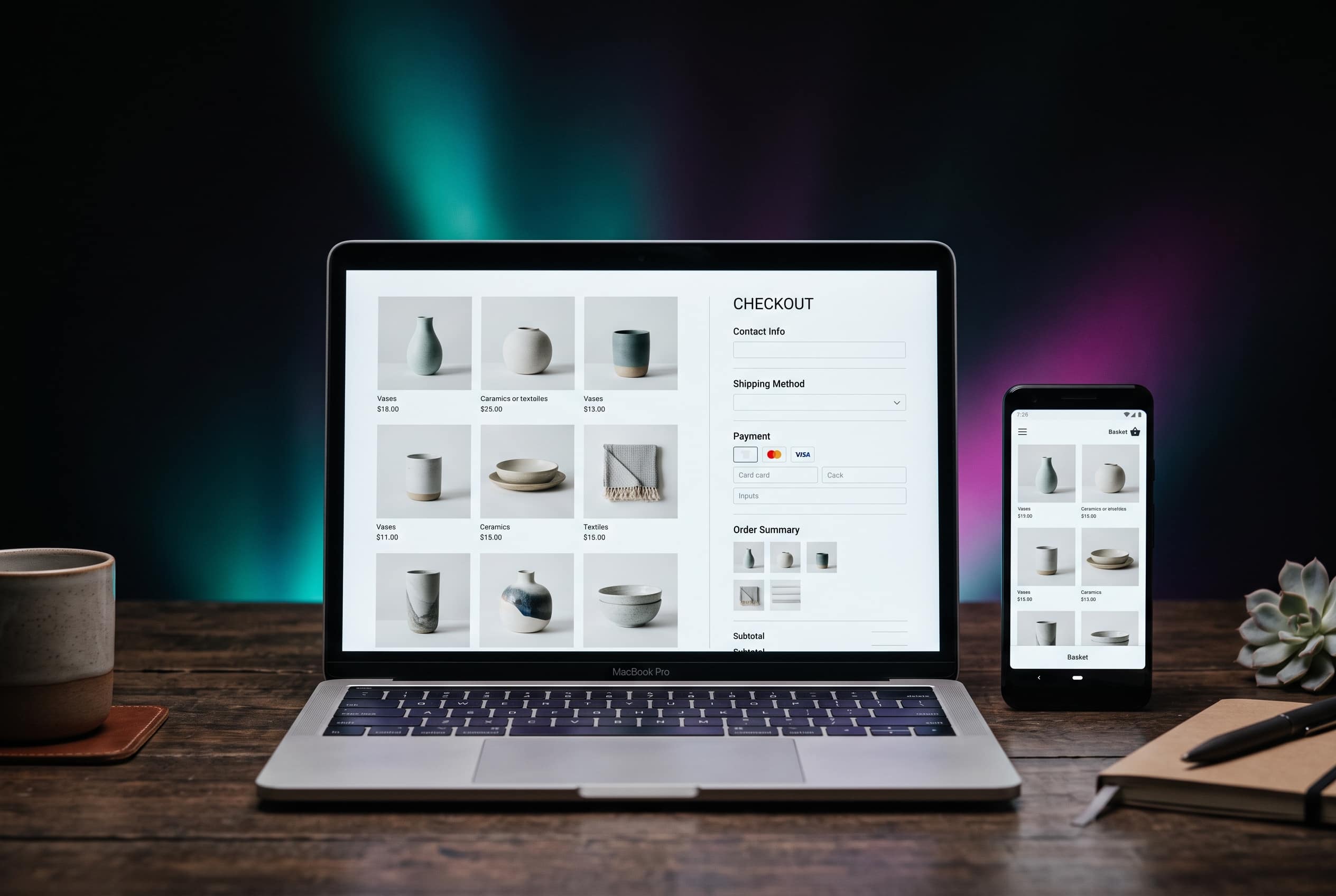 A clean Shopify store being set up, theme, products and a checkout taking shape