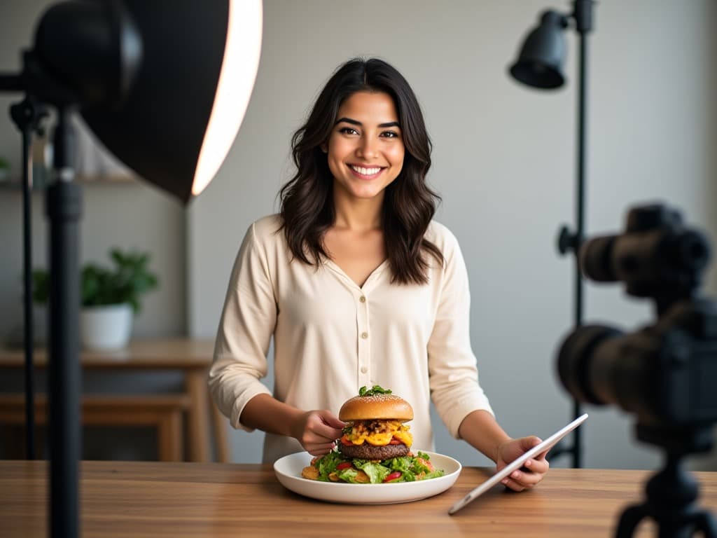 Mia, Capture That Media's AI marketing assistant, art-directing a food product shoot in the studio