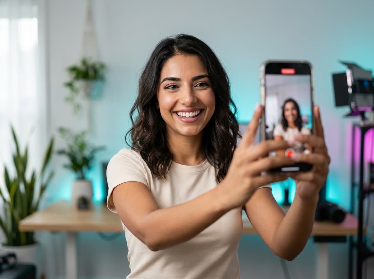 Mia, Capture That Media's AI marketing assistant, filming short-form social content in the studio