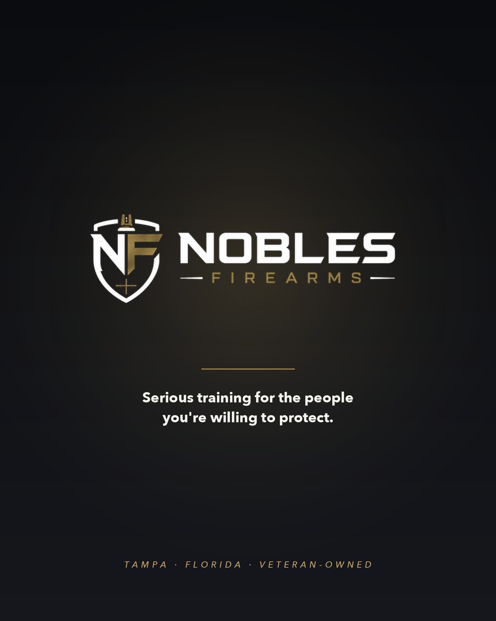 The Nobles Firearms brand, the 'NF' shield mark and wordmark on the dark, gold-on-gunmetal treatment Capture That Media built around it